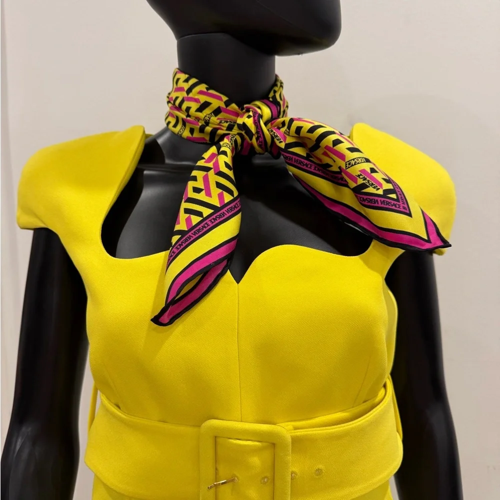 VERSACE Silk Logo Scarf Yellow Pink Black Medusa Pattern – New